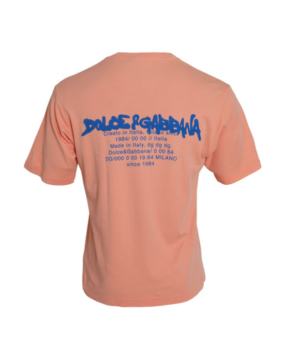 Dolce & Gabbana – Korallenfarbenes, kurzärmliges Baumwoll-T-Shirt mit Logo-Print