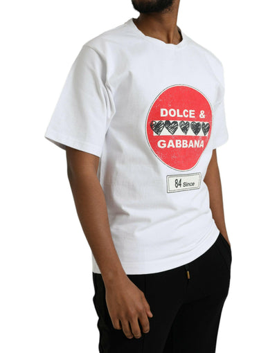 Dolce & Gabbana – Weißes, kurzärmliges T-Shirt mit Rundhalsausschnitt und Herzmotiv aus Baumwolle