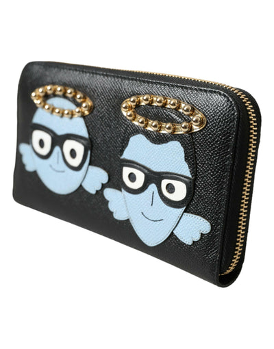 Dolce & Gabbana Schwarz Blau Leder #DGFAMILY Reißverschluss Continental Herren Geldbörse