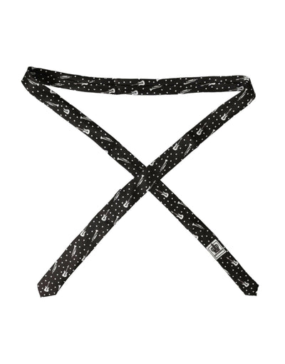 Cravate ajustable en soie noire à imprimé guitare Dolce & Gabbana