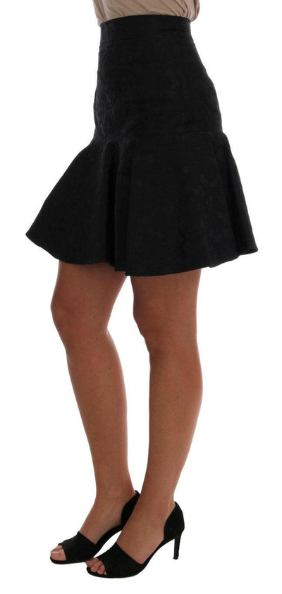 Dolce & Gabbana Schwarzer A-Linien-Rock aus Jacquard-Seide mit Blumenmuster