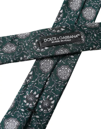 Cravate ajustable en soie à imprimé floral vert Dolce & Gabbana pour homme