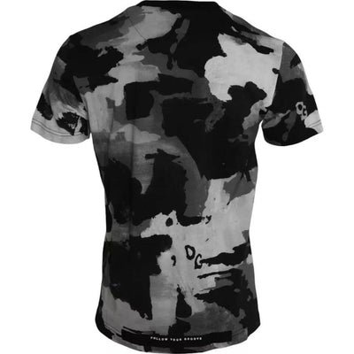 Dolce & Gabbana – T-Shirt mit Rundhalsausschnitt und Camouflage-Muster in Schwarz und Weiß