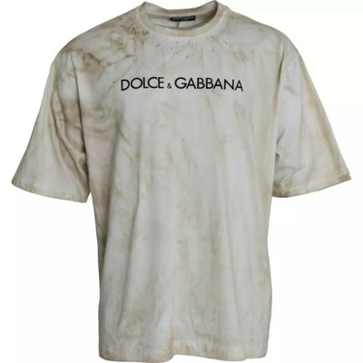 Dolce & Gabbana – T-Shirt aus Baumwolle mit Rundhalsausschnitt und Logo in Off-White
