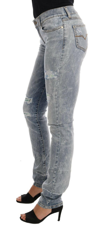 Versace Jeans – Zerrissene Stretch-Jeans in Slim Fit in blauer Waschung