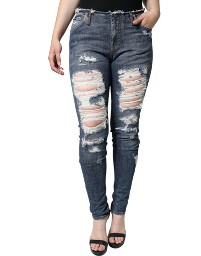 Dolce & Gabbana – Zerfetzte Skinny-Jeans aus blauem Baumwollstretch