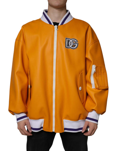 Blouson aviateur en jersey zippé orange et blanc Dolce & Gabbana