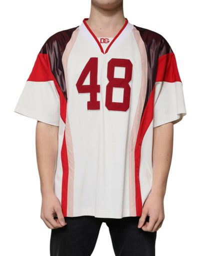 T-shirt col V en jersey de coton à logo multicolore Dolce & Gabbana