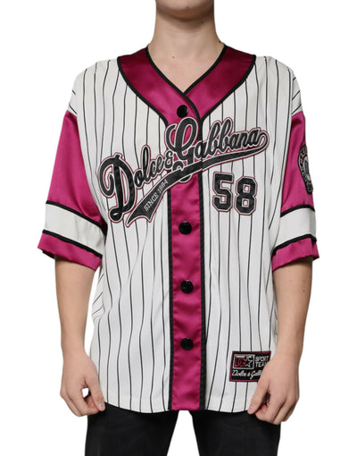 T-shirt col V boutonné en jersey à logo multicolore Dolce & Gabbana