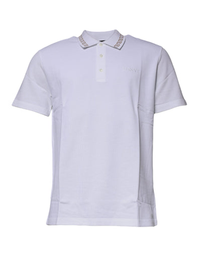 Polo Versace blanc à manches courtes et col en viscose pour homme