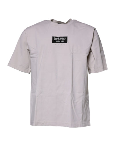 T-shirt à manches courtes et col ras du cou beige Dolce & Gabbana avec logo DG