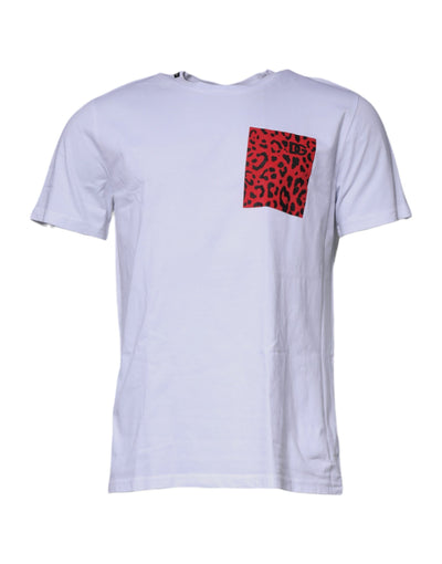 T-shirt ras du cou en coton blanc et rouge à imprimé léopard Dolce & Gabbana
