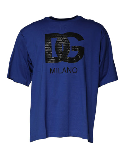 T-shirt ras du cou en coton bleu imprimé logo Dolce & Gabbana pour homme