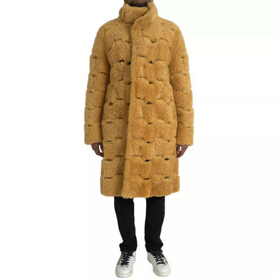 Bottega Veneta - Manteau long en laine jaune Teddy