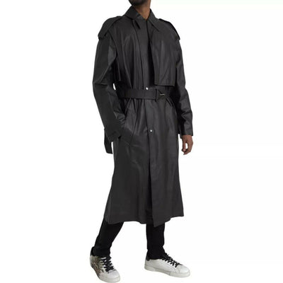 Bottega Veneta Trench-coat imperméable en cuir noir pour homme