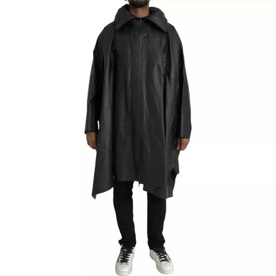 Trench-coat à capuche en cuir noir Bottega Veneta pour homme