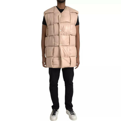 Veste matelassée sans manches en cuir de veau beige Bottega Veneta