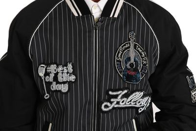 Dolce & Gabbana Élégant blouson aviateur noir à paillettes