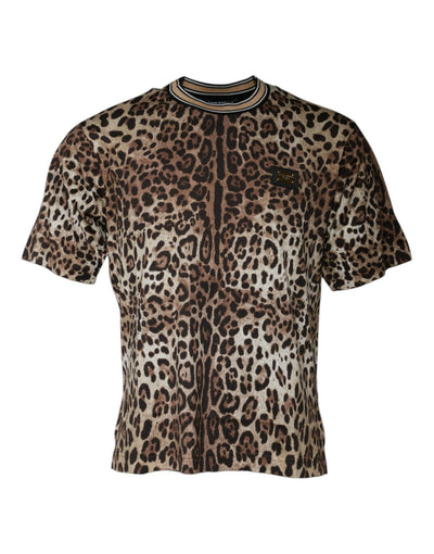 T-shirt ras du cou à manches courtes et imprimé léopard marron Dolce & Gabbana