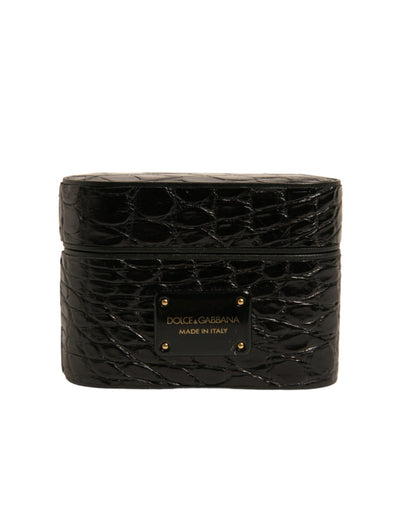 Dolce & Gabbana – Airpods-Hülle mit Logo-Plakette aus schwarzem Leder und Metall