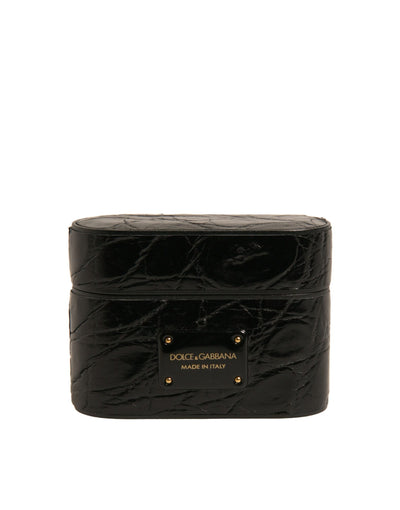 Dolce & Gabbana – Airpods-Hülle mit Logo-Plakette aus schwarzem Leder und Metall