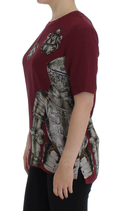 Dolce & Gabbana Red Knight Print Silk Blouse T-shirt