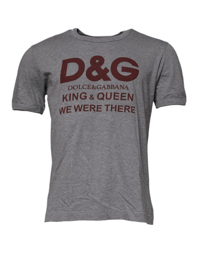 Dolce & Gabbana Graues Herren-T-Shirt aus Baumwolle mit Rundhalsausschnitt und Logo-Print