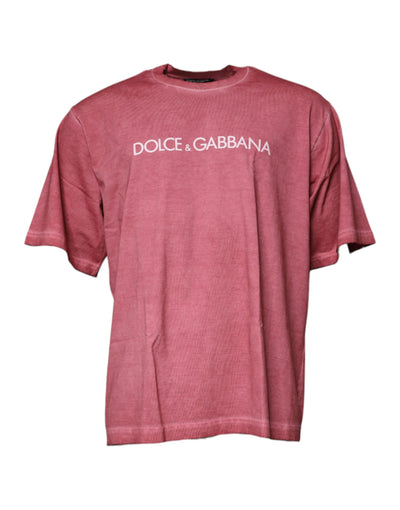 Dolce & Gabbana – Rosa Baumwoll-T-Shirt mit Rundhalsausschnitt und Logo-Print