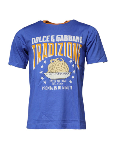 Dolce & Gabbana – Blaues Baumwoll-T-Shirt mit Rundhalsausschnitt und grafischem Print
