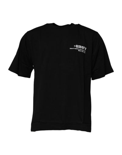 Dolce & Gabbana Schwarzes Amore Leoparden-T-Shirt aus Baumwolle mit Rundhalsausschnitt