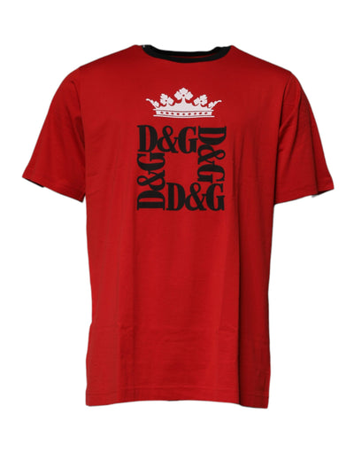 Dolce & Gabbana Rotes T-Shirt aus Baumwolle mit Rundhalsausschnitt und Krone
