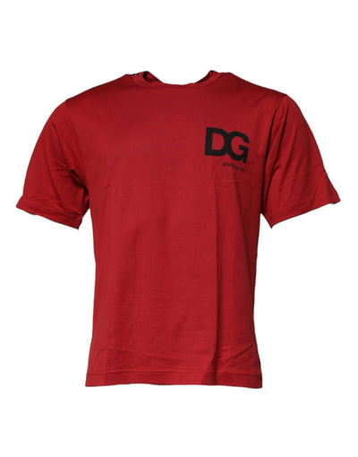 Dolce & Gabbana Rotes T-Shirt aus Baumwolle mit Rundhalsausschnitt und DG-Logo