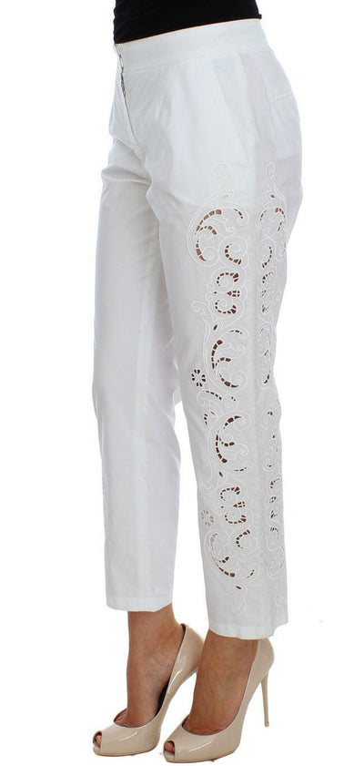 Pantalon habillé élégant à découpes florales blanches Dolce & Gabbana