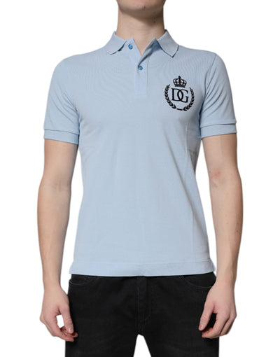 Dolce & Gabbana – Himmelblaues Poloshirt aus Baumwolle mit Kronenkragen