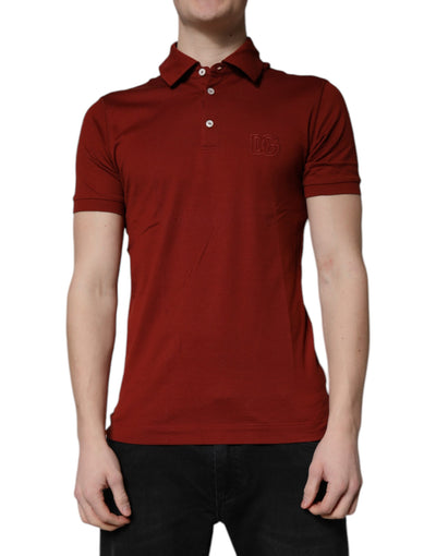 Dolce & Gabbana – Rotes Poloshirt aus Baumwolle mit DG-Logo und Kragen für Herren