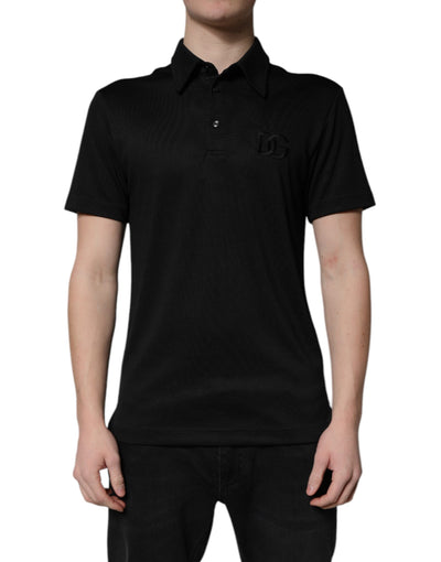 Dolce & Gabbana – Schwarzes Polo-T-Shirt aus Polyester mit DG-Logo und Kragen