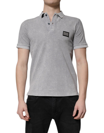 Dolce & Gabbana Graues Poloshirt aus Baumwolle mit Logo-Plakette für Herren
