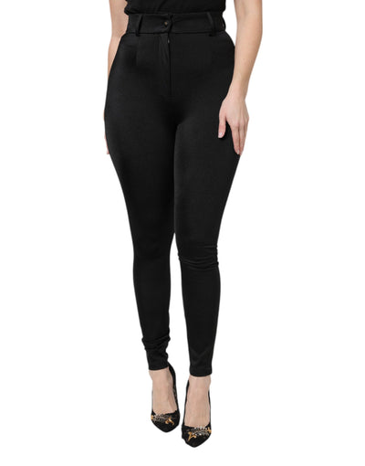 Dolce & Gabbana – Schwarze Slim-Fit-Hose aus Nylon mit hoher Taille