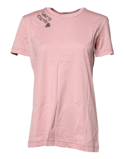 Dolce & Gabbana – Rosa Baumwoll-T-Shirt mit Rundhalsausschnitt und Logo-Print