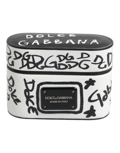 Dolce & Gabbana – Airpods-Hülle aus schwarz-weißem Leder mit geprägtem Logo