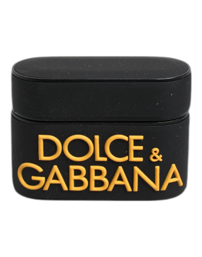 Dolce & Gabbana – Airpods-Hülle aus Silikon mit geprägtem Logo in Schwarz und Gelb