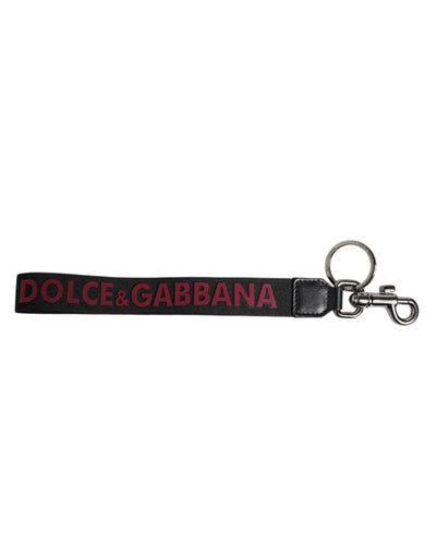 Dolce & Gabbana Schlüsselanhänger mit schwarzem Logo, Nylon, Silber, Messing, für Herren
