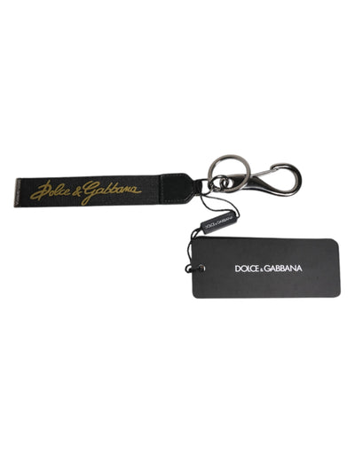 Dolce & Gabbana Schlüsselanhänger mit schwarzem Logo, Nylon, Silber, Messing, für Herren