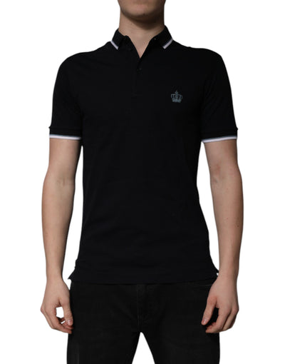 Dolce & Gabbana – Schwarzes Poloshirt aus Baumwolle mit Kronenkragen