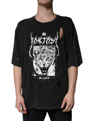 Dolce & Gabbana – Schwarzes Baumwoll-T-Shirt mit Rundhalsausschnitt und grafischem Print