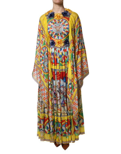 Dolce & Gabbana Mehrfarbiges Kaftan-Twillkleid mit Carretto-Print