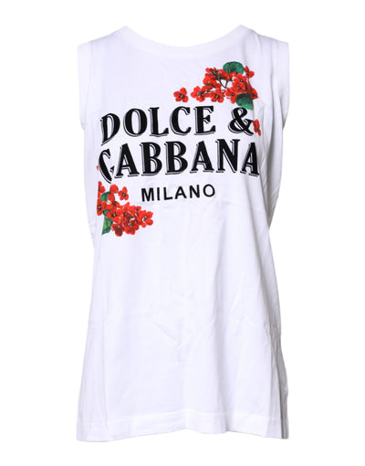 Dolce & Gabbana White Floral Printed Cotton Sleeveless T-shirt