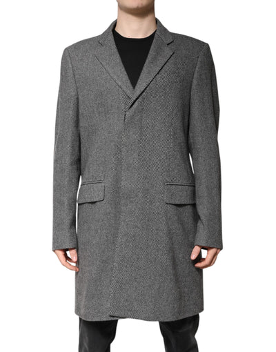 Dolce & Gabbana Gray Wool Single Breasted Trench Coat Jacket