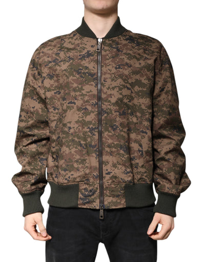 Dolce & Gabbana Brown Camouflage Bomber Full Zip Jacket