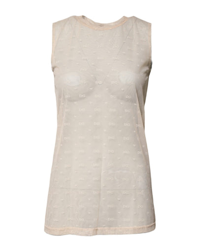 Dolce & Gabbana Ivory Nylon Logo See Through Sleeveless Tank Top